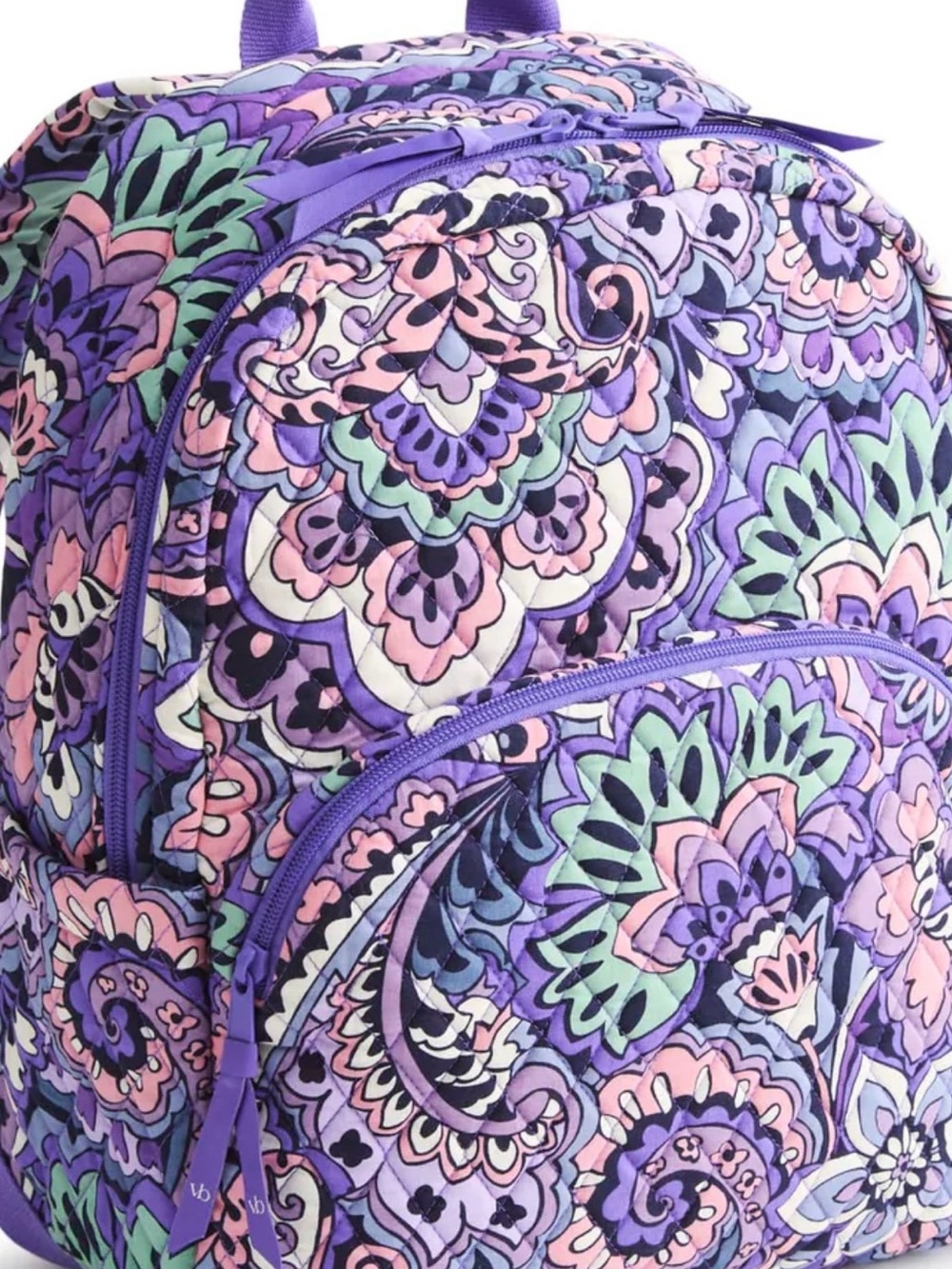 Vera Bradley Lavender Paisley Quilted Backpack with Pink & Mint Accents - Picture 3 of 5